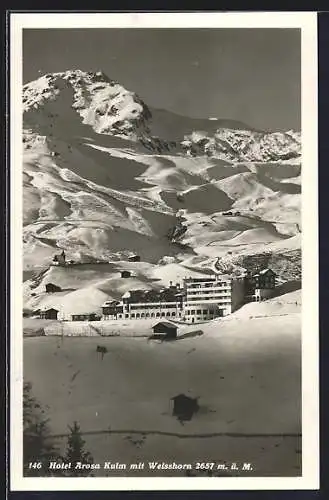 AK Arosa, Hotel Arosa Kulm mit Weisshorn im Winter