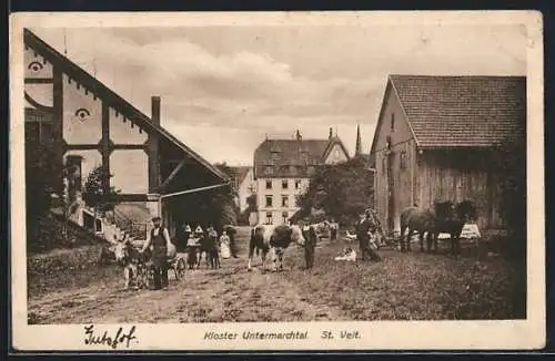 AK Untermarchtal, Kloster, Bauern mit Rindern und Karren