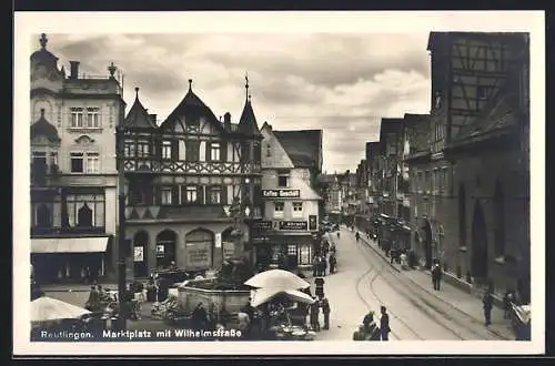 AK Reutlingen, Marktplatz mit Blick in die Wilhelmstrasse