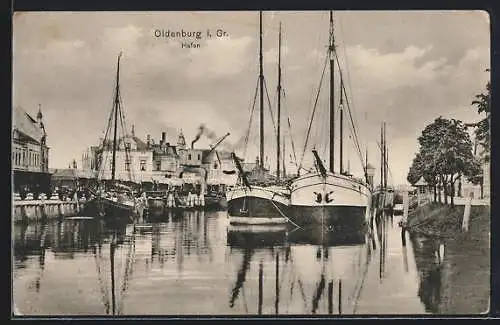 AK Oldenburg i. Gr., Segelboote im Hafen