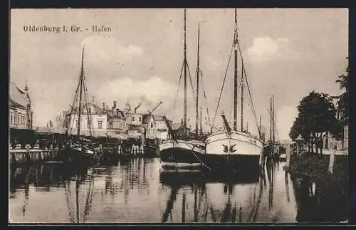 AK Oldenburg i. Gr., Segelboote im Hafen