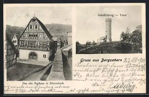 AK Bergzabern, Schäffelsberg-Turm, Altes Rathaus in Dörrenbach