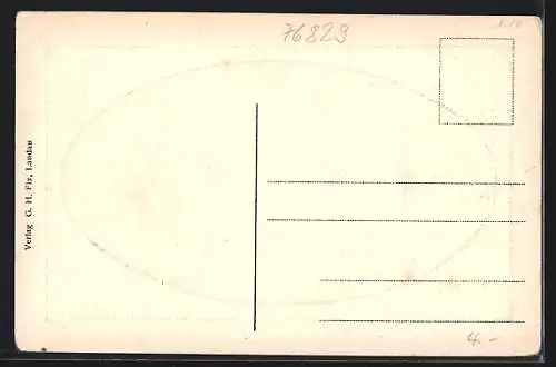 Präge-AK Landau /Pfalz, Partie im Westpark mit Fontäne, Passepartout