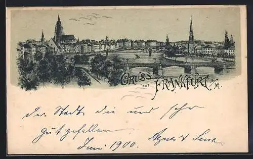 Lithographie Alt-Frankfurt, Teilansicht mit Dom