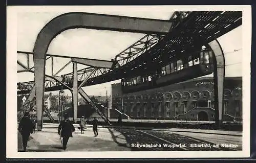 AK Wuppertal, Elberfeld, Schwebebahn am Stadion