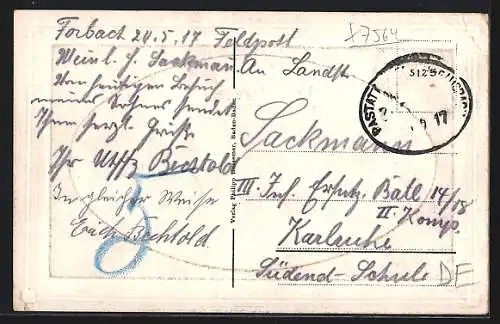 Präge-AK Forbach, Teilansicht mit Kirche, Passepartout