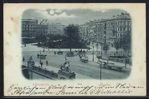 Mondschein-AK Berlin-Tiergarten, Lützowplatz mit Pferdewägen