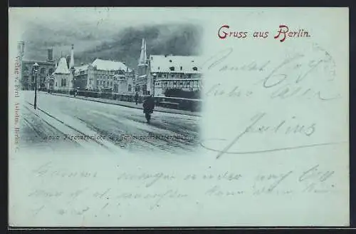 AK Berlin, Neue Fischerbrücke und Schleusenmeisterhaus im Winter