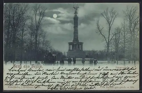 Mondschein-AK Berlin-Tiergarten, Siegessäule