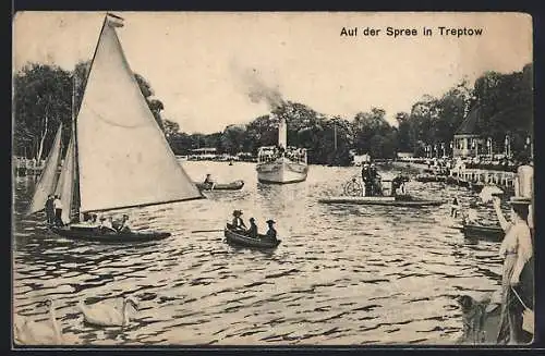 AK Berlin-Treptow, Boote auf der Spree