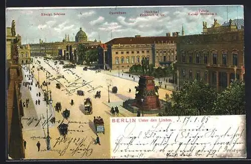 AK Berlin, Unter den Linden mit Reiterdenkmal, von oben gesehen