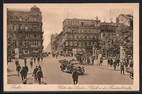 AK Berlin, Unter den Linden, Blick in die Friedrichstrasse