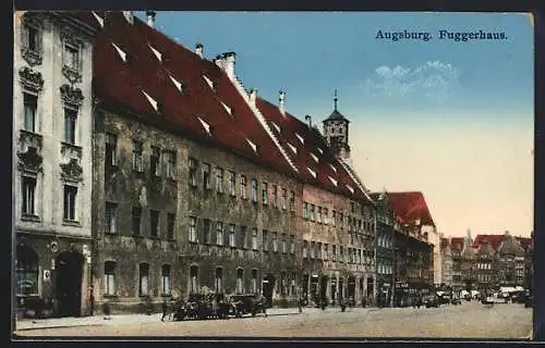 AK Augsburg, Fuggerhaus mit Strasse