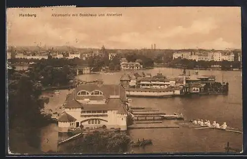 AK Hamburg-St.Georg, Alsterpartie mit Bootshaus und Alsterlust