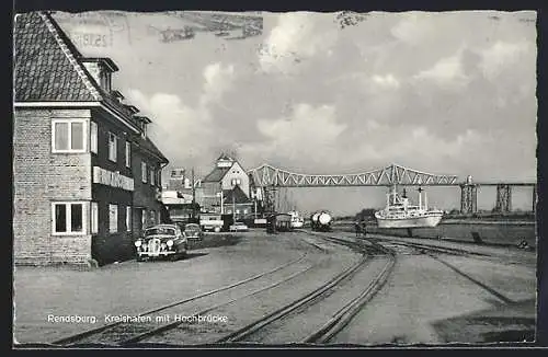 AK Rendsburg, Kreishafen mit Hochbrücke