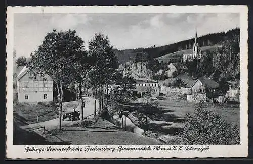 AK Rechenberg-Bienenmühle, Teilansicht mit Kirche am Wald