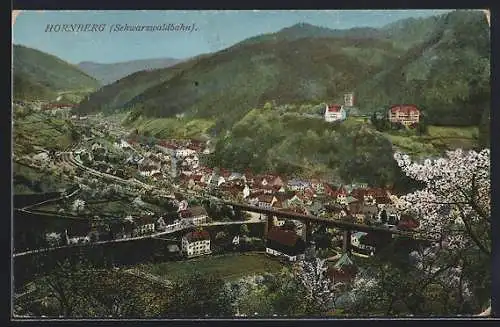 AK Hornberg /Schwarzwaldbahn, Teilansicht mit Eisenbahnbrücke