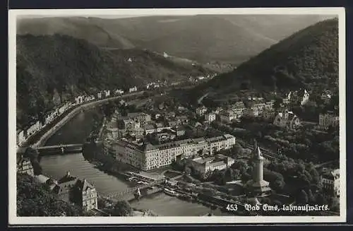 AK Bad Ems, Ortsansicht lahnaufwärts mit Turm