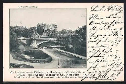 AK Hamburg-St.Pauli, Seewarte mit Brücke u. Strasse