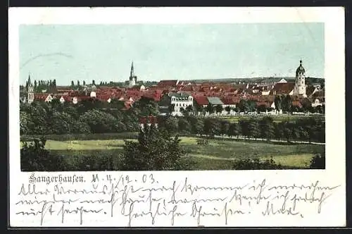 AK Sangerhausen, Generalansicht der Stadt, Blick auf die Kirchtürme