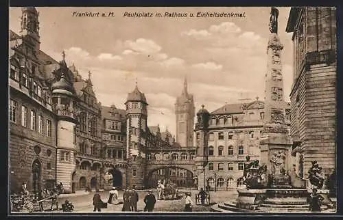 AK Alt-Frankfurt, Paulsplatz mit Rathaus und Einheitsdenkmal