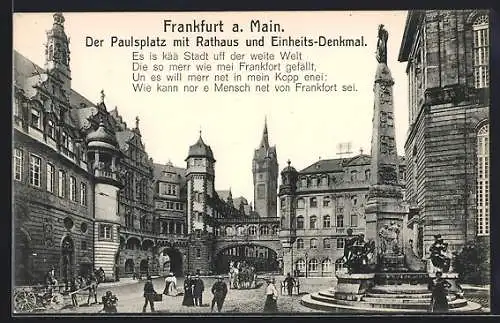 AK Alt-Frankfurt, Paulsplatz mit Rathaus u. Einheits-Denkmal