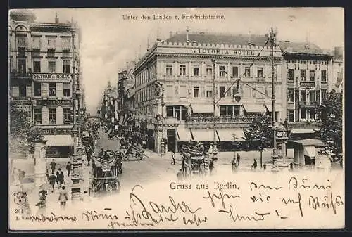 AK Berlin, Unter den Linden, Ecke Friedrichstrasse, mit Kiosk