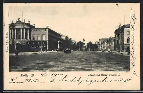 AK Berlin, Linden mit Palais Wilhelm I., Strassenpartie