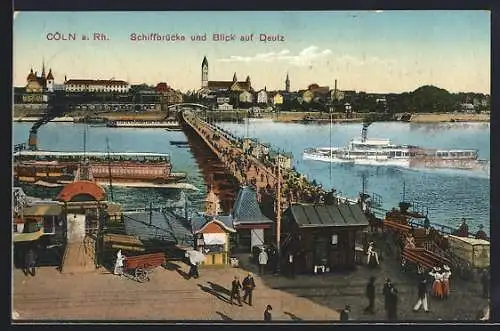 AK Köln a. Rh., Schiffbrücke und Blick auf Deutz