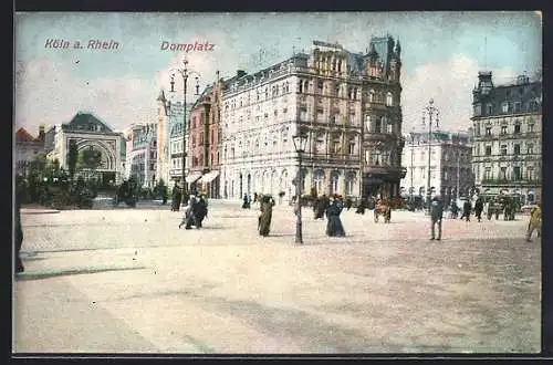 AK Köln, Domplatz mit Hotel St. Paul