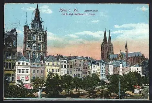 AK Köln a. Rh., Altermarkt mit Rathaus u. Dom aus der Vogelschau