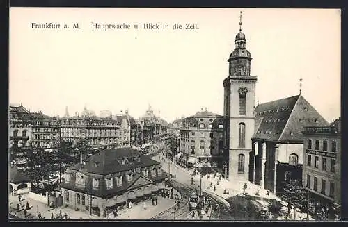 AK Frankfurt a. M., Hauptwache und Blick in die Zeil, mit Strassenbahn