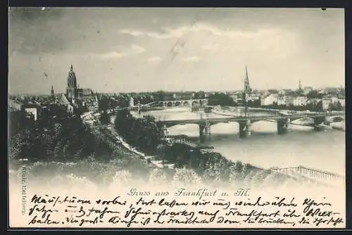 AK Frankfurt a. M., Ortsansicht mit Mainbrücken