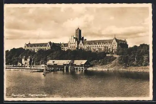 AK Flensburg, Marineschule mit Anlegestelle