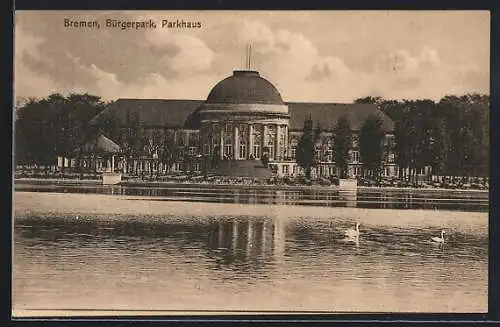 AK Bremen, Bürgerpark, Parkhaus vom Wasser aus