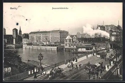 AK Berlin, Jannowitzbrücke mit Eisenbahn aus der Vogelschau