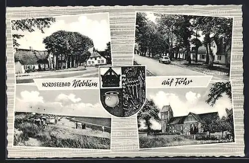 AK Nieblum /Föhr, Friesenhäuser, Wappen, Strand