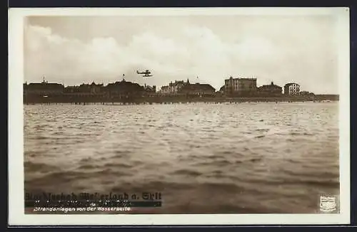 AK Westerland /Sylt, Strandanlagen von der Wasserseite, mit Wasserflugzeug