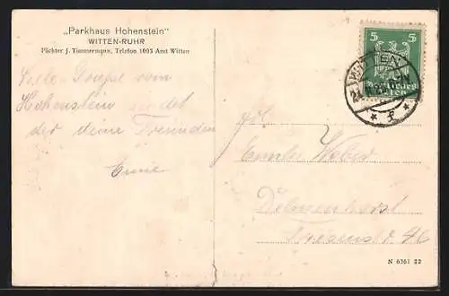 AK Witten a. d. Ruhr, Hohenstein und Bergerdenkmal