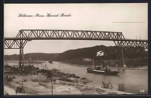 AK Holtenau, Prinz-Heinrich-Brücke mit Dampfboot