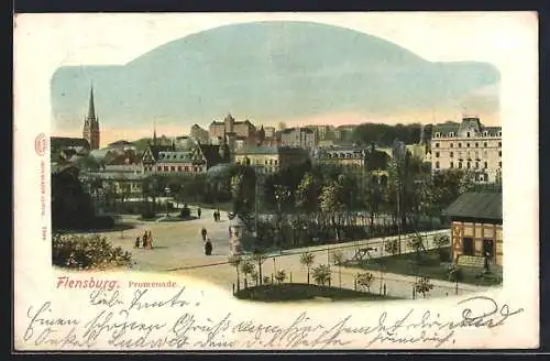 AK Flensburg, Strasse Promenade mit Litfasssäule