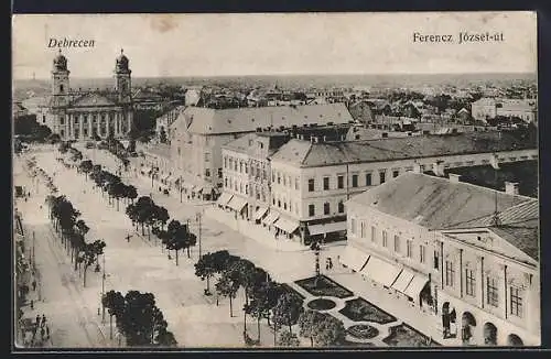 AK Debrecen / Debreczin, Franz Josef-Strasse mit Kirche