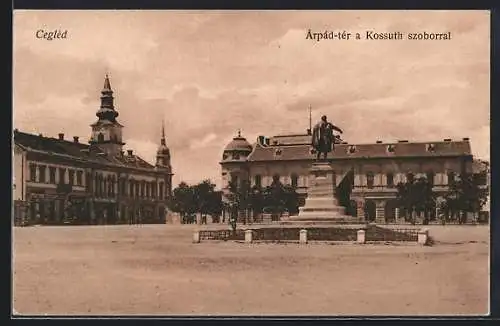 AK Cegléd, Árpád-tér a Kossuth szoborral