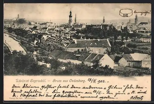 AK Oedenburg, Panoramablick über die Stadt