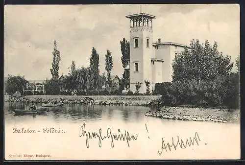 AK Balaton-Földvár, Ortsansicht vom Wasser aus