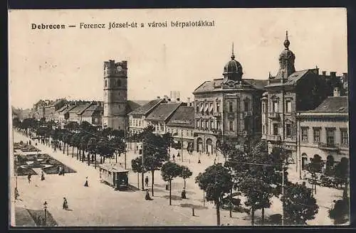 AK Debrecen, Ferencz József-út a városi bérpalotákkal