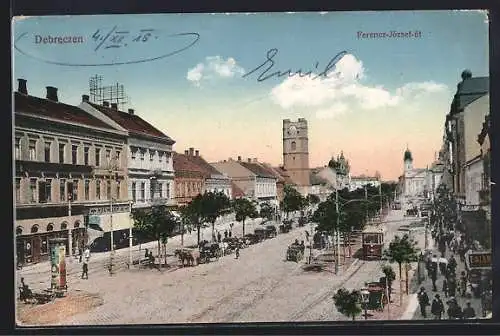 AK Debrecen / Debreczin, Ferencz-József-üt, Strassenbahn