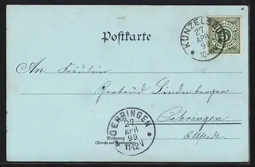 Mondschein-Lithographie Künzelsau, Post, Seminar, Bahnhof