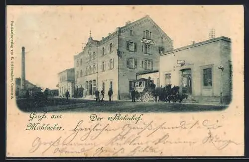 AK Mühlacker, Bahnhof mit Kutsche