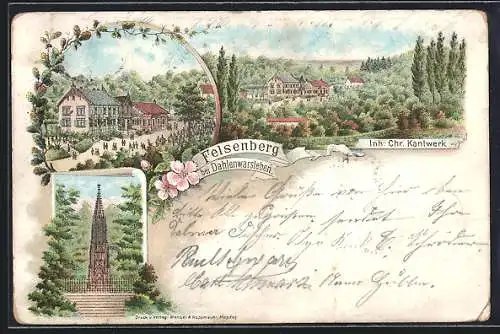 Lithographie Dahlenwarsleben, Gasthaus Felsenberg von Chr. Kantwerk